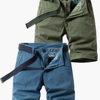 Herren-Bermudashorts mit Gürtel für Sommer- und Outdoor-Aktivitäten in Dunkelblau + Armeegrün