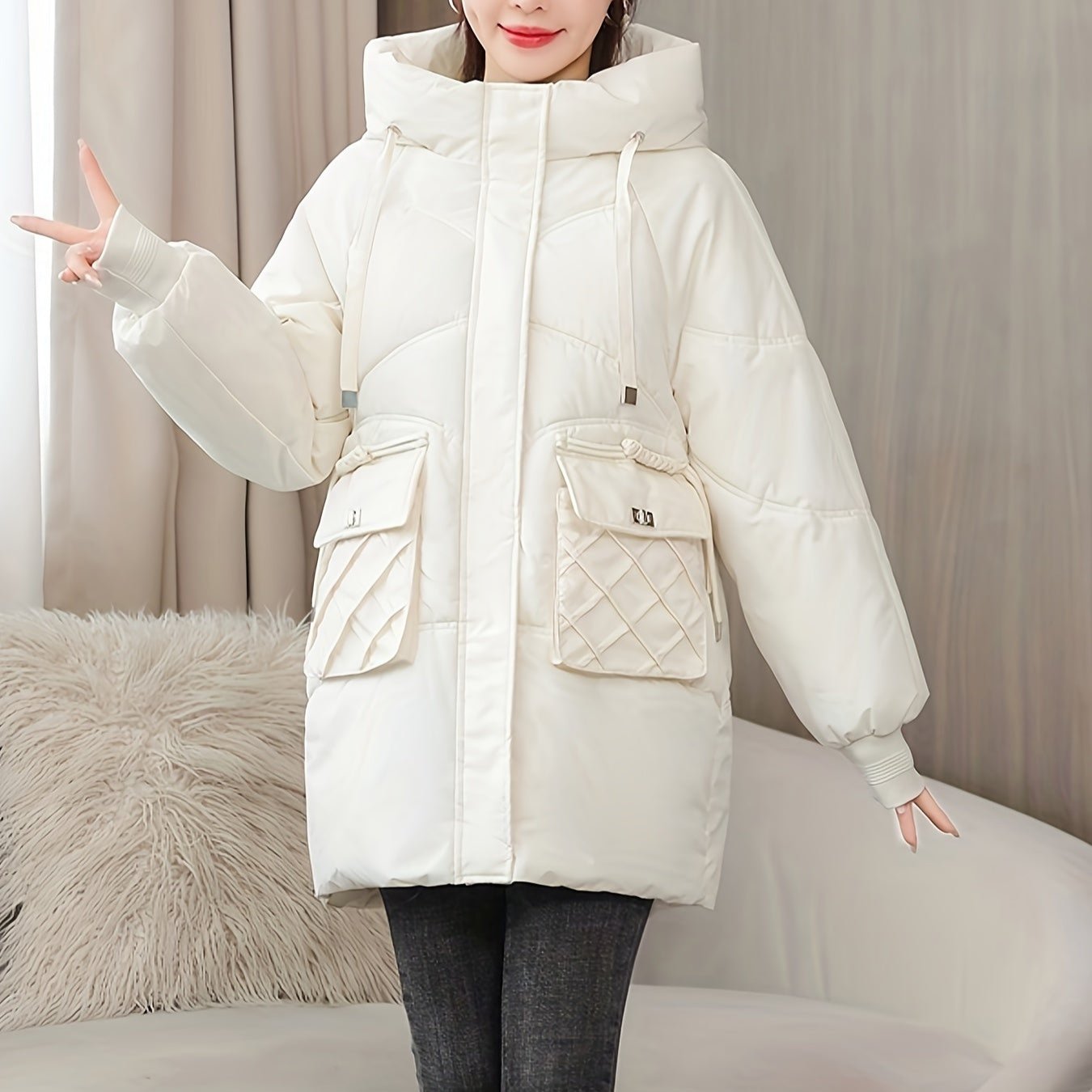 Casual Reissverschluss Hoodie Puffy Wintermantel für Damen | Ideal für den Winter
