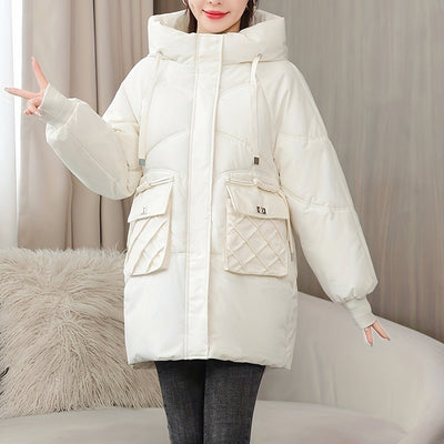 Casual Reissverschluss Hoodie Puffy Wintermantel für Damen | Ideal für den Winter