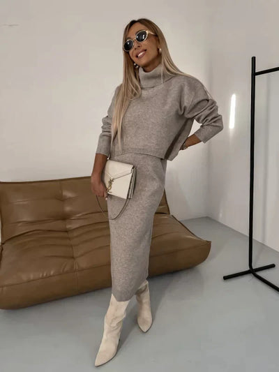Minsanda | Midi-Kleid und Bluse mit hohem Kragen Set