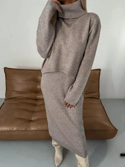 Minsanda | Midi-Kleid und Bluse mit hohem Kragen Set