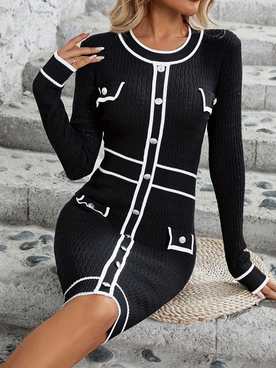 Elegantes Langarm Crew Neck schwarzes Kleid für Damen | Ideal für den Sommer