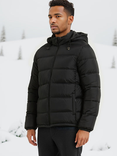 Lässige Schlichte Einfarbige Pufferjacke mit Kapuze und Reissverschluss für Herren | Ideal für den Winter