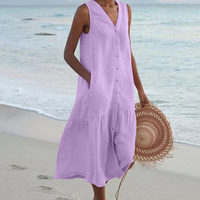 Lyra | Damen Sommerkleid V-Ausschnitt Leicht Feminin Romantic Casual in Lila