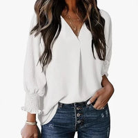 Damen Bluse Kurzarm | V-Ausschnitt Sommer Bluse Elegant & Casual in Weiß