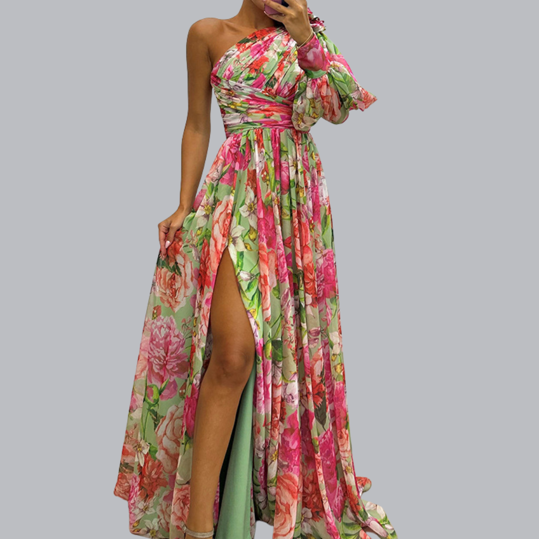 Lotte™ | Asymmetrisches Maxikleid mit floralem Design