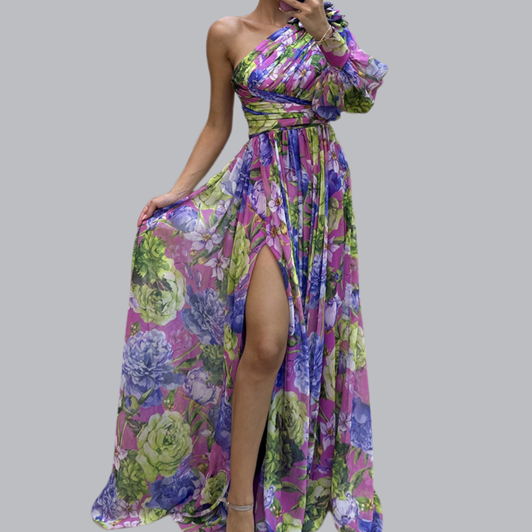 Lotte™ | Asymmetrisches Maxikleid mit floralem Design