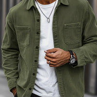 Bryce | Herren Langarm-Overshirt mit Taschen und Knöpfen in Taktisches Grün