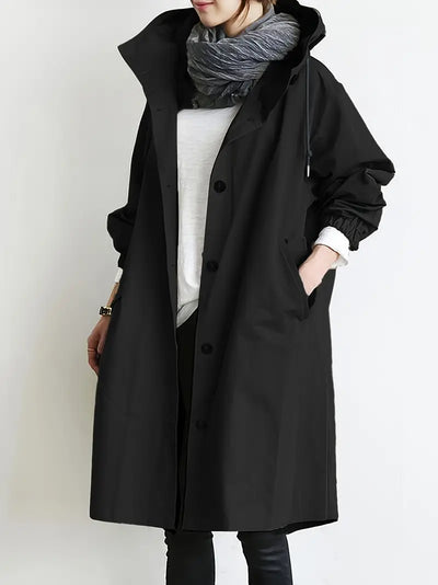 Stylische Taillierte Regenjacke mit Knöpfen und Kapuze für Damen | Ideal für den Winter