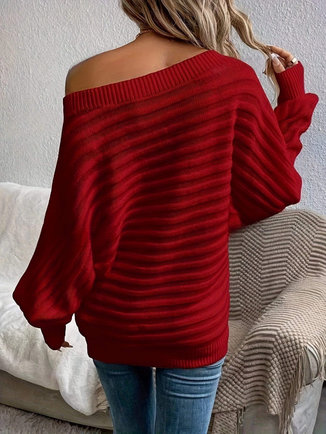 Lässiger Schulterfreier Strickpullover mit Bequemem Design für Damen | Ideal für den Winter