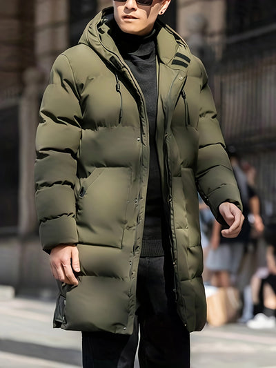 Lässiger langer Steppmantel mit Kapuze für Herren | Ideal für den Winter