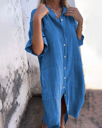 Naomi | Damen Hemdkleid Ibiza Lässig Boho Sommer Casual Strand in Blau