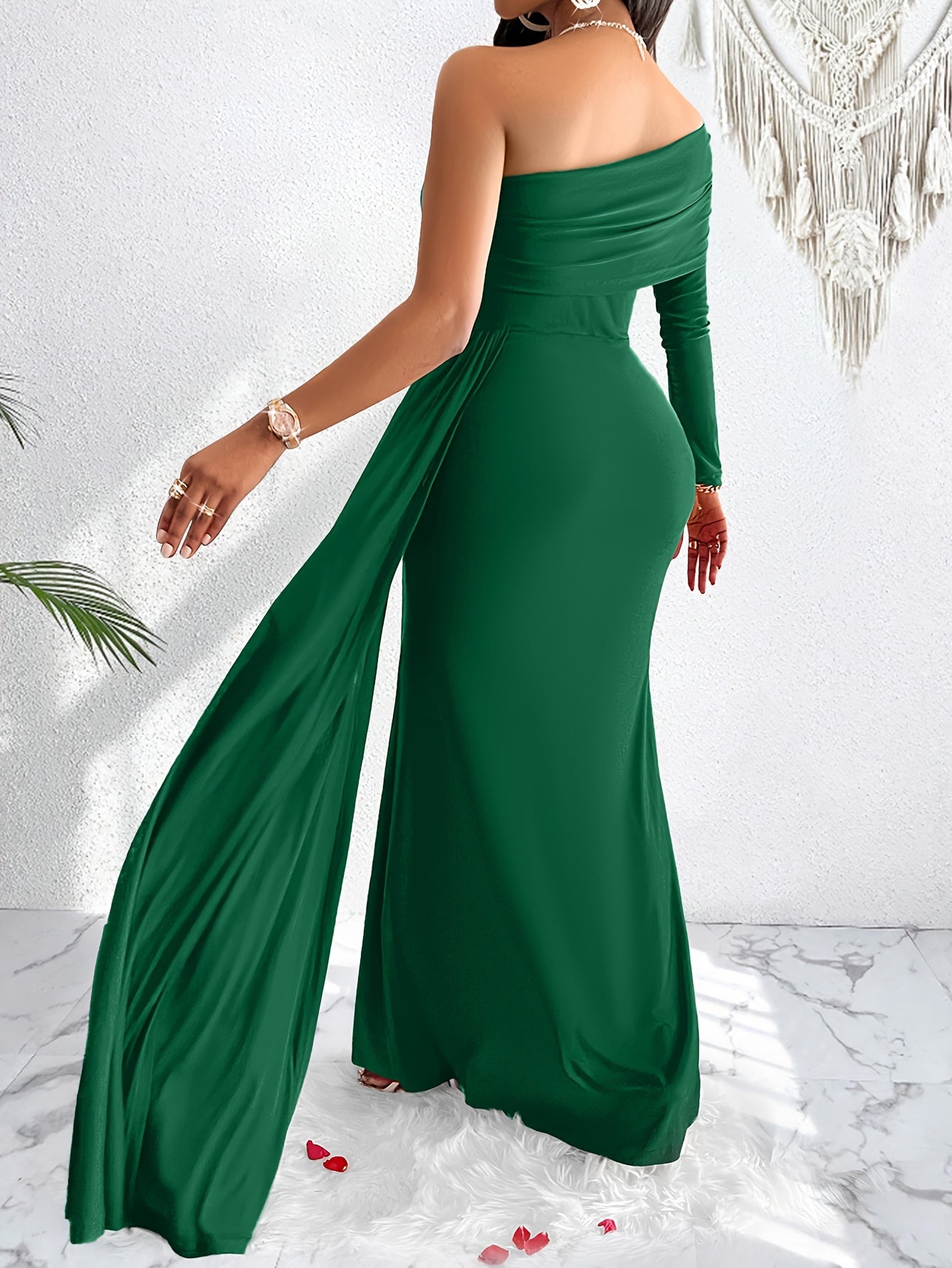 Stilvolles Baumwollkleid mit asymmetrischem Schnitt, schulterfreiem Design und Maxi-Länge für Damen | Ideal für den Sommer