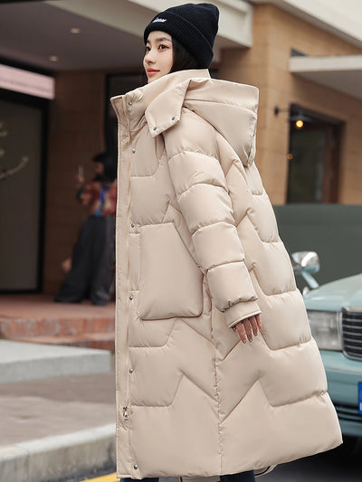 Elegante Warme Lange Stepp Winterjacke mit Kapuze für Damen | Ideal für den Winter