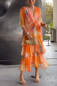 Cassia | Elegantes Chiffonkleid in Orange