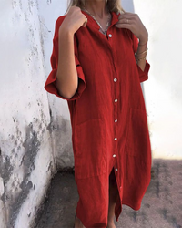 Naomi | Damen Hemdkleid Ibiza Lässig Boho Sommer Casual Strand in Rot