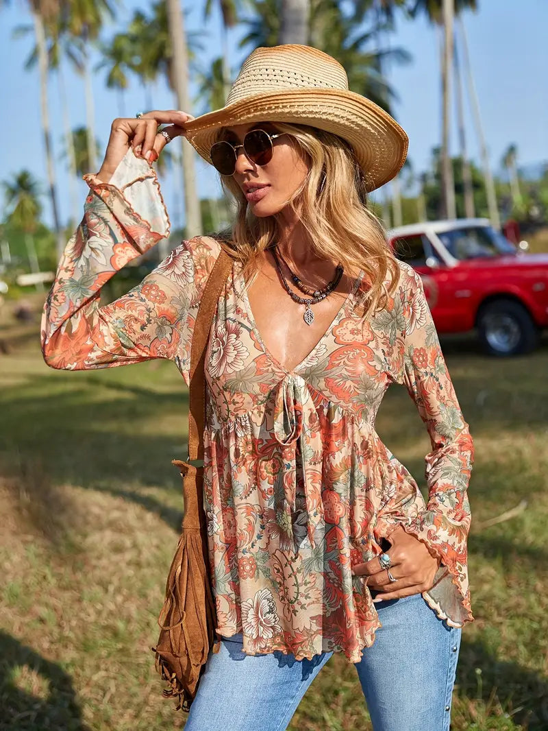 Bruder® | Blumenoberteil mit V-Ausschnitt