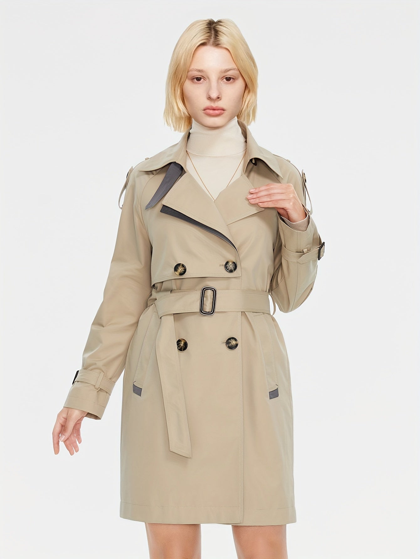 Gracey | Doppelreihiger Damen-Trenchcoat mit verstellbarem Gürtel und Epauletten