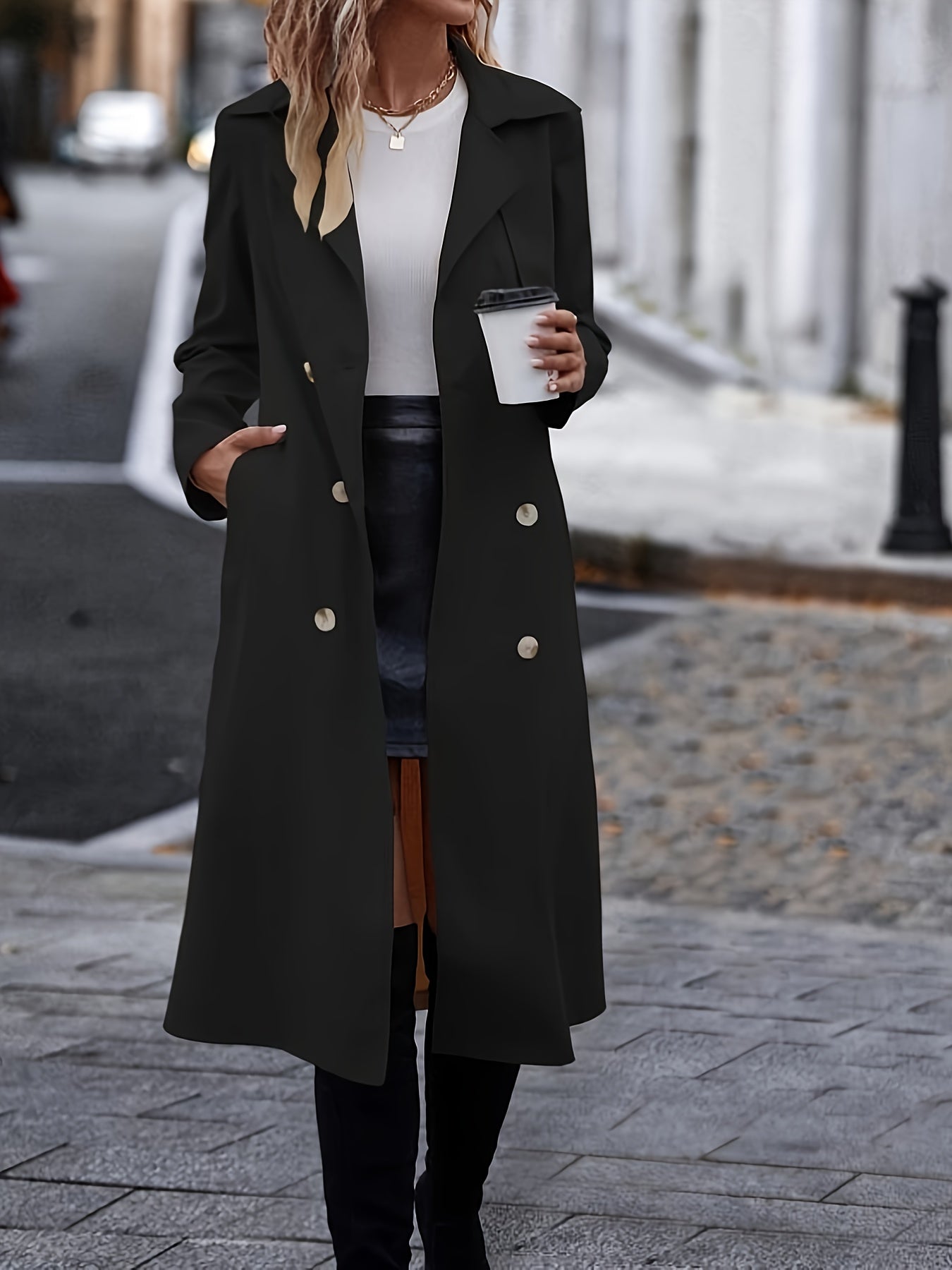 Lange Dames Trenchcoat met Dubbele Rij Knopen | Ideal für den Winter