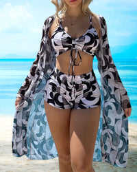 Zellea | lebhaftes 3-teiliges bedrucktes Bikini-Set in Schwarz