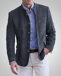 Paulex | Herren Klassischer Stehkragen Blazer in Dunkelgrau