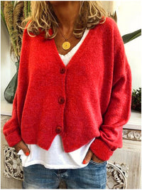 Strickjacke für Damen, Dicker Strick und lässiger Schnitt - Elvarine in Rot