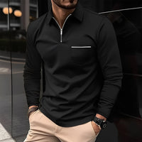 Florent - Herren-Langarm-Polo mit Zipper in Schwarz