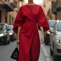 Lauriane - Stilvolles Damenkleid mit Laternenärmeln in Rot