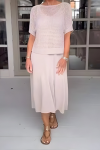 NORMA - Sommerkleid mit Strickoberteil in Beige