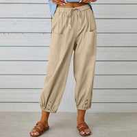 Nora | Weite Damenhose aus Baumwoll-Leinen-Mix in Khaki