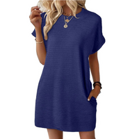 Clariss | Damen T-Shirt Kleid Kurzarm Rundhals Mini Sommer in Dunkelblau