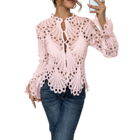 Aurelia | Damen Spitzenbluse Langarm Ausschnitt-Muster Elegant in Rosa