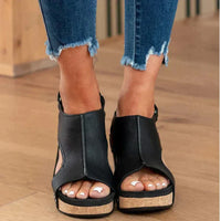 Petra | Damen Sommer Wedges Klettverschluss Komfort Höhe Modern in Schwarz