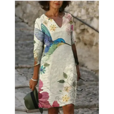 Frühlingszauber | Mini Kleid mit Blumendesign und V-Ausschnitt für Damen