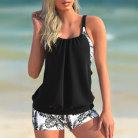 Gemustertes Bikini-Set mit hoher Taille in Schwarz
