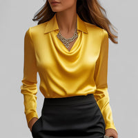 Theresa | Elegante Wasserfall Satinbluse in Gelb