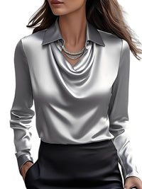 Dionne | Damen Satinbluse Langarm Elegant Luxuriös Business Feminin in Silber