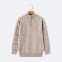 Christian | Eleganter Zopfmuster-Strickpullover mit Halbzip in Mokka