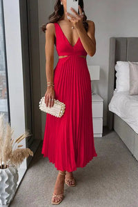 Kesley | Damen Plisseekleid Festlich Stilvoll Zeitlos Elegant Abend in Rot