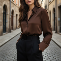 Isabelle | Damen Satinbluse Langarm Luxuriös Elegant Business Feminin in Braun (AUSVERKAUFT)