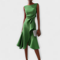 Beatrice | Damen Midikleid Drapiert Asymmetrisch Modern Elegant Festlich in Grün