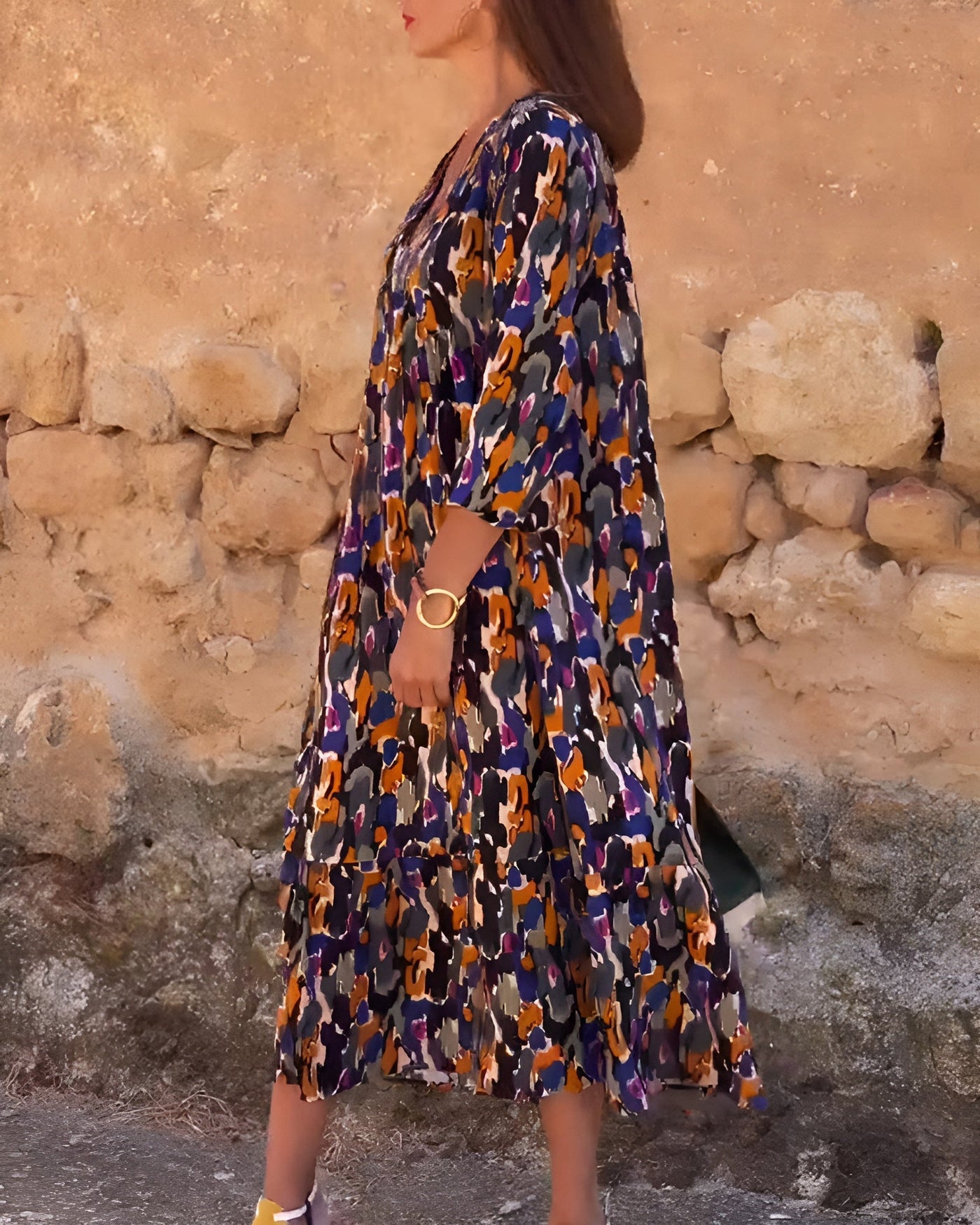 Nathalie™| Kleid mit V-Ausschnitt und Retro-Print