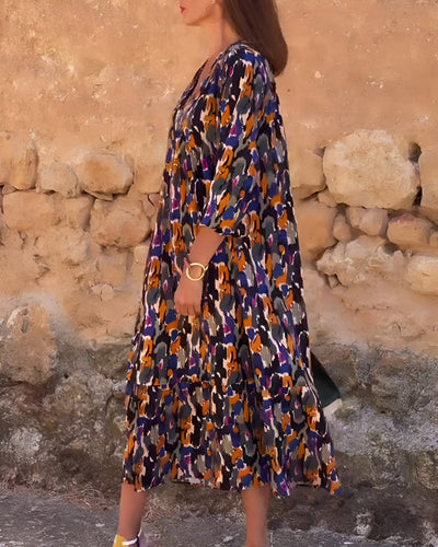 Nathalie™| Kleid mit V-Ausschnitt und Retro-Print