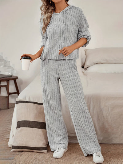 Damen Freizeit-Uni-Farbener Kapuzenpullover und Gerade-Jogginghosen mit Kordelzug | Ideal für Active Wear