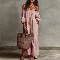 Mia | Damen Gestreiftes Knopfleisten Dreiviertelarm Midi-Kleid in Rosa