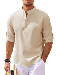 Cormac | Herren Leinenhemd Langarm Klassisch Elegant Sommer Business in Khaki