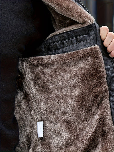 Lässige Fleece-gefütterte PU-Leder-Winterjacke für Herren | Ideal für den Winter