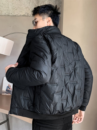 Einfarbige Zip-Up Stehkragen Pufferjacke für Herren | Ideal für den Winter
