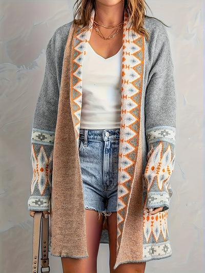 Lässiger Geo-Muster Wollstrick Cardigan für Damen | Ideal für den Winter