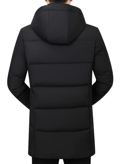 Warmer schwarzer dicker Steppmantel mit Kapuze für Herren | Ideal für den Winter